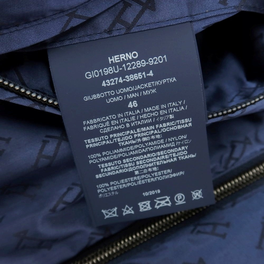 【中古】ヘルノ Herno リバーシブル モノグラム柄ジャカード＆ストレッチメッシュ フーデッドブルゾン ネイビー【サイズ46】【 状態ランクA 】【 メンズ 】
