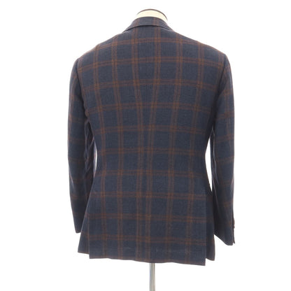 【中古】リングヂャケット RING JACKET シルクコットン チェック 3B テーラードジャケット ネイビーxブラウン【サイズ50】【 状態ランクC 】【 メンズ 】
