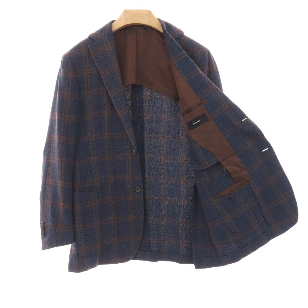 【中古】リングヂャケット RING JACKET シルクコットン チェック 3B テーラードジャケット ネイビーxブラウン【サイズ50】【 状態ランクC 】【 メンズ 】