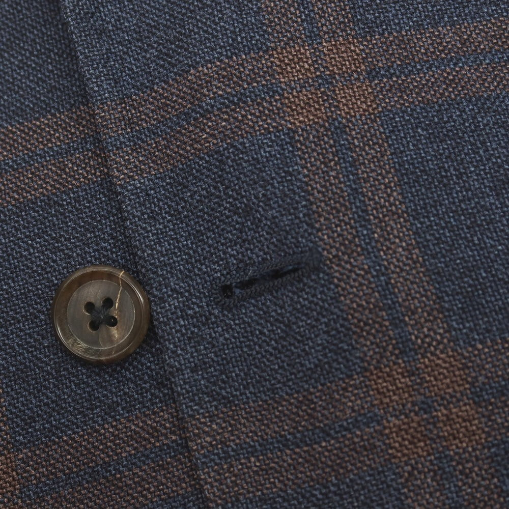 【中古】リングヂャケット RING JACKET シルクコットン チェック 3B テーラードジャケット ネイビーxブラウン【サイズ50】【 状態ランクC 】【 メンズ 】