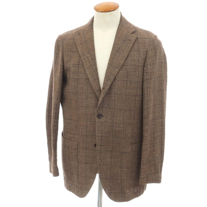 【中古】リングヂャケット RING JACKET シルクリネンナイロン ウィンドウペーンチェック 3B テーラードジャケット ブラウンxネイビー【サイズ48】【 状態ランクC 】【 メンズ 】