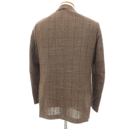 【中古】リングヂャケット RING JACKET シルクリネンナイロン ウィンドウペーンチェック 3B テーラードジャケット ブラウンxネイビー【サイズ48】【 状態ランクC 】【 メンズ 】