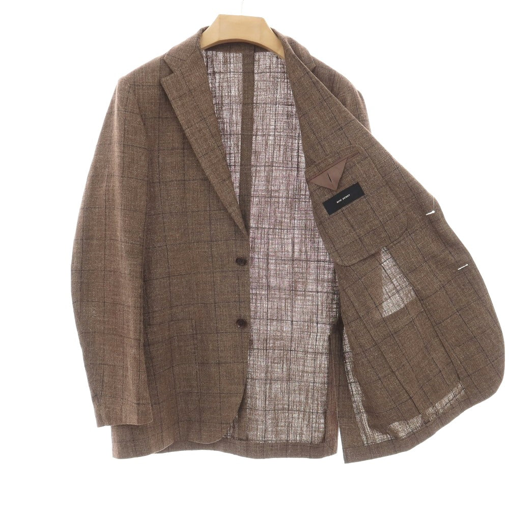 【中古】リングヂャケット RING JACKET シルクリネンナイロン ウィンドウペーンチェック 3B テーラードジャケット ブラウンxネイビー【サイズ48】【 状態ランクC 】【 メンズ 】