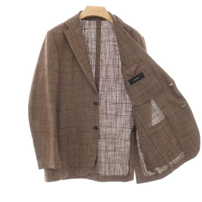 【中古】リングヂャケット RING JACKET シルクリネンナイロン ウィンドウペーンチェック 3B テーラードジャケット ブラウンxネイビー【サイズ48】【 状態ランクC 】【 メンズ 】