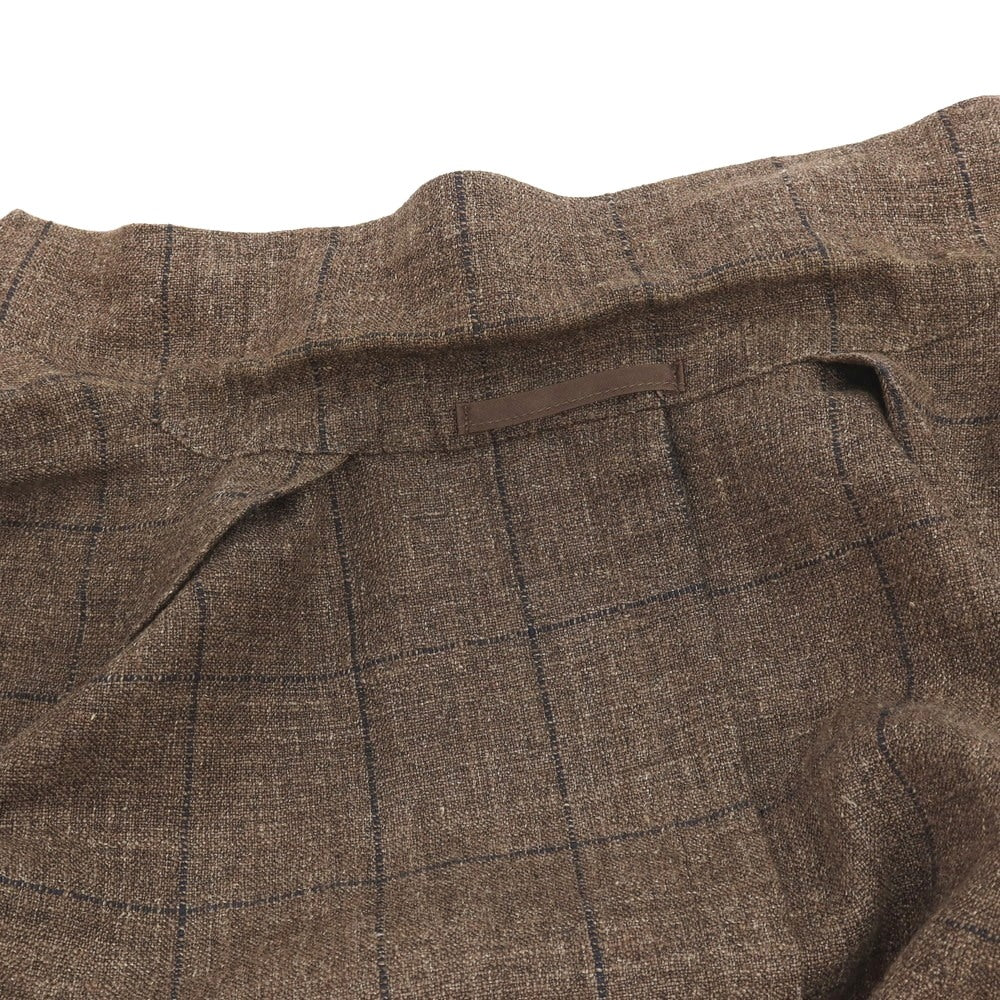 【中古】リングヂャケット RING JACKET シルクリネンナイロン ウィンドウペーンチェック 3B テーラードジャケット ブラウンxネイビー【サイズ48】【 状態ランクC 】【 メンズ 】