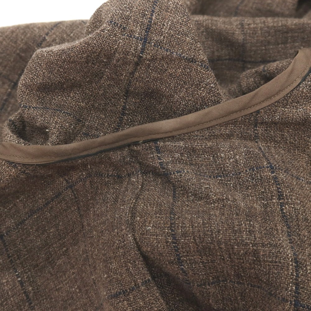 【中古】リングヂャケット RING JACKET シルクリネンナイロン ウィンドウペーンチェック 3B テーラードジャケット ブラウンxネイビー【サイズ48】【 状態ランクC 】【 メンズ 】
