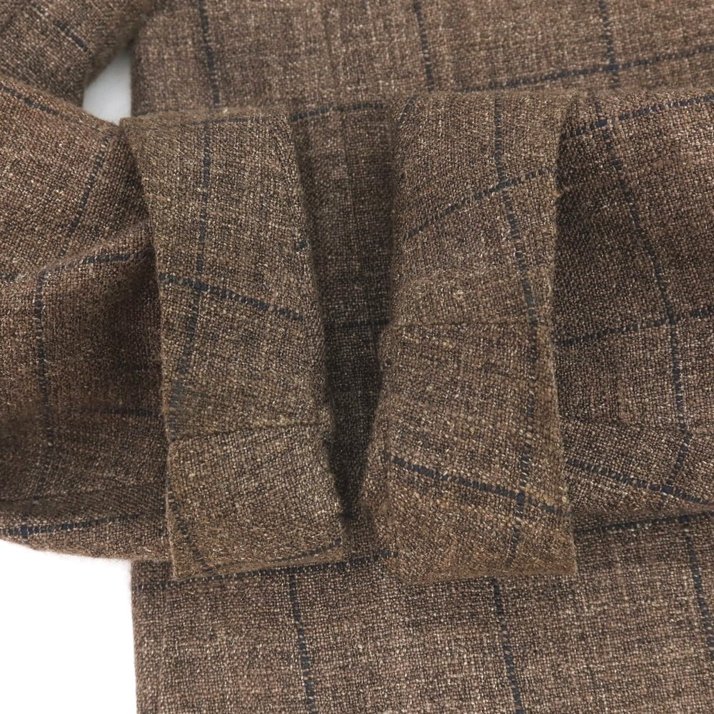 【中古】リングヂャケット RING JACKET シルクリネンナイロン ウィンドウペーンチェック 3B テーラードジャケット ブラウンxネイビー【サイズ48】【 状態ランクC 】【 メンズ 】