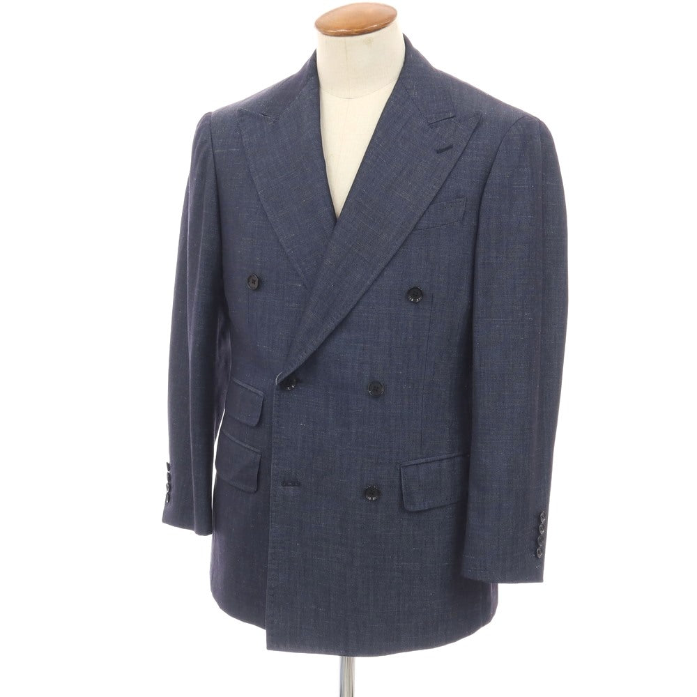 【中古】リングヂャケット RING JACKET ウールシルクリネン 6B ダブルブレスト テーラードジャケット ネイビー【サイズ48】【 状態ランクC 】【 メンズ 】