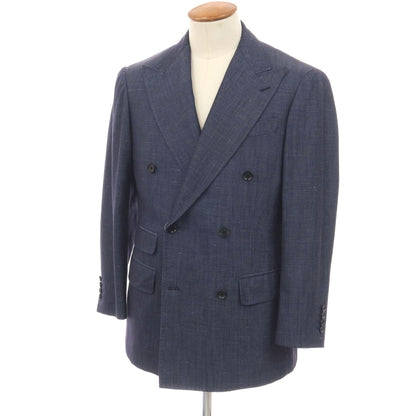 【中古】リングヂャケット RING JACKET ウールシルクリネン 6B ダブルブレスト テーラードジャケット ネイビー【サイズ48】【 状態ランクC 】【 メンズ 】