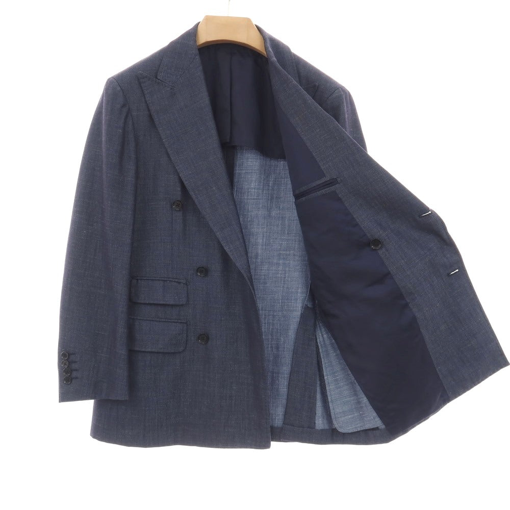 【中古】リングヂャケット RING JACKET ウールシルクリネン 6B ダブルブレスト テーラードジャケット ネイビー【サイズ48】【 状態ランクC 】【 メンズ 】