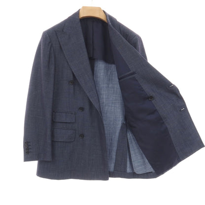 【中古】リングヂャケット RING JACKET ウールシルクリネン 6B ダブルブレスト テーラードジャケット ネイビー【サイズ48】【 状態ランクC 】【 メンズ 】