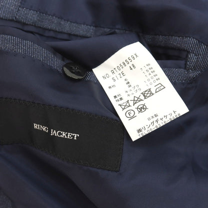 【中古】リングヂャケット RING JACKET ウールシルクリネン 6B ダブルブレスト テーラードジャケット ネイビー【サイズ48】【 状態ランクC 】【 メンズ 】