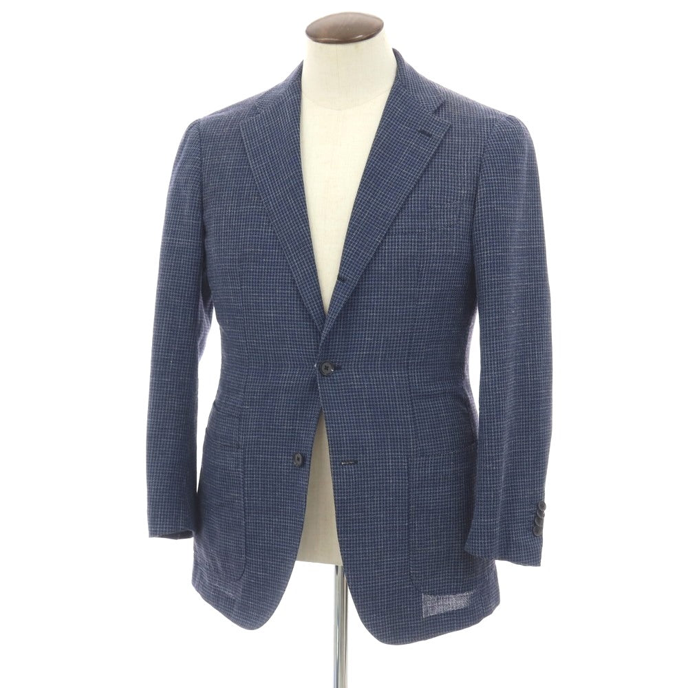 【中古】リングヂャケット RING JACKET ウールシルクリネン 3B テーラードジャケット ネイビーxホワイト【サイズ50】【 状態ランクC 】【 メンズ 】