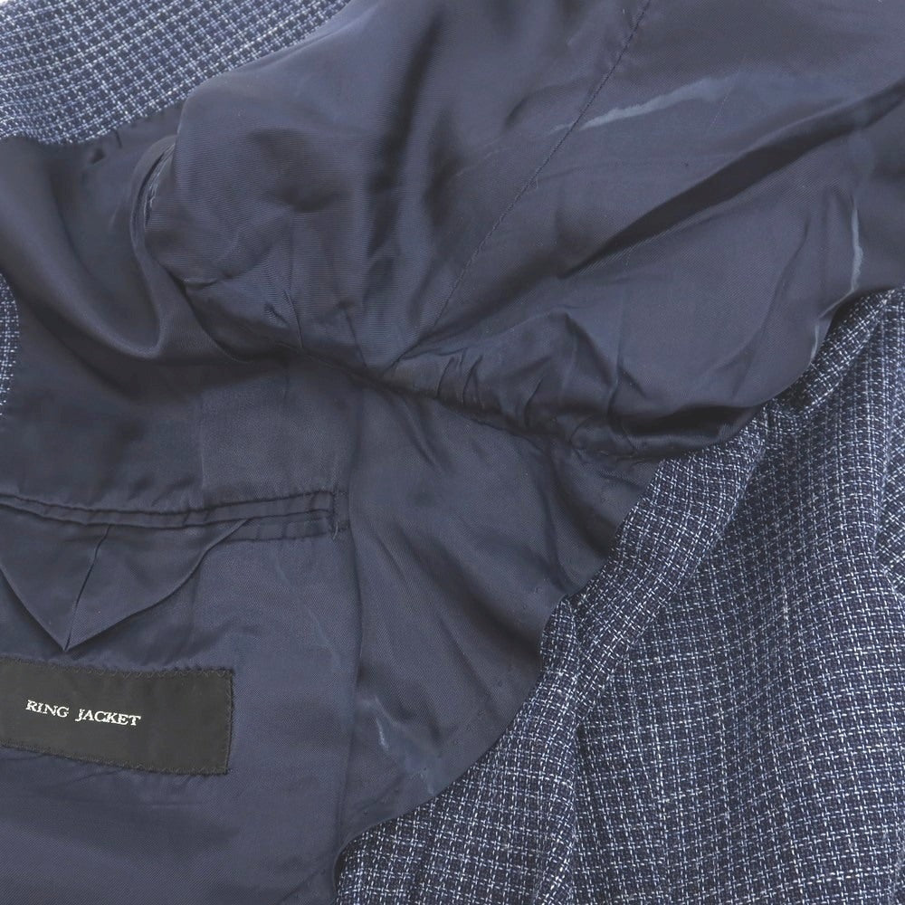 【中古】リングヂャケット RING JACKET ウールシルクリネン 3B テーラードジャケット ネイビーxホワイト【サイズ50】【 状態ランクC 】【 メンズ 】
