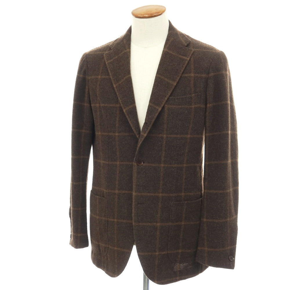 【中古】リングヂャケット RING JACKET ウールアルパカ ウィンドウペーンチェック 3B テーラードジャケット ダークブラウンxブラウン【サイズ48】【 状態ランクC 】【 メンズ 】