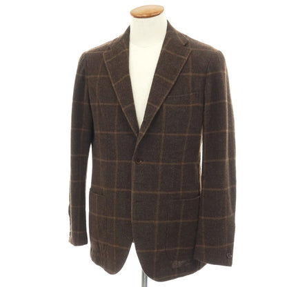 【中古】リングヂャケット RING JACKET ウールアルパカ ウィンドウペーンチェック 3B テーラードジャケット ダークブラウンxブラウン【サイズ48】【 状態ランクC 】【 メンズ 】