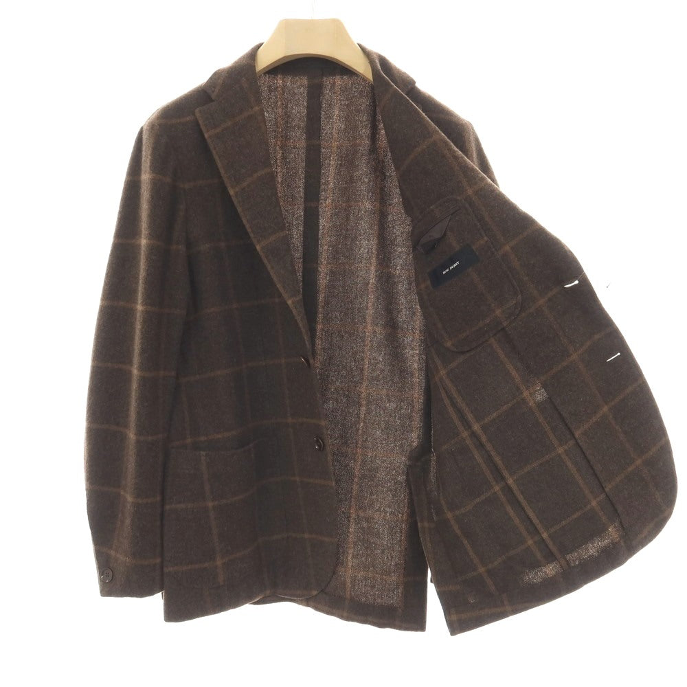 【中古】リングヂャケット RING JACKET ウールアルパカ ウィンドウペーンチェック 3B テーラードジャケット ダークブラウンxブラウン【サイズ48】【 状態ランクC 】【 メンズ 】