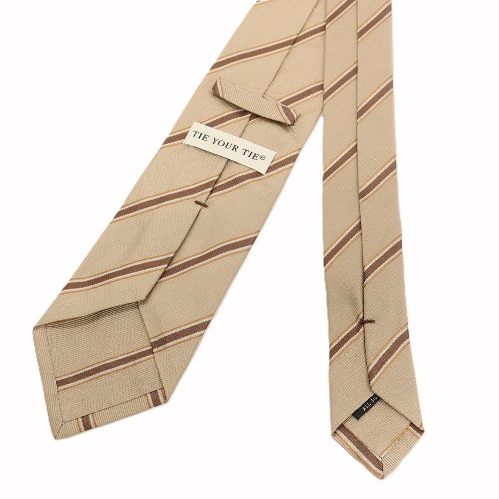【中古】タイユアタイ TIE YOUR TIE シルク ストライプ柄ネクタイ ベージュxブラウン【 状態ランクB 】【 メンズ 】