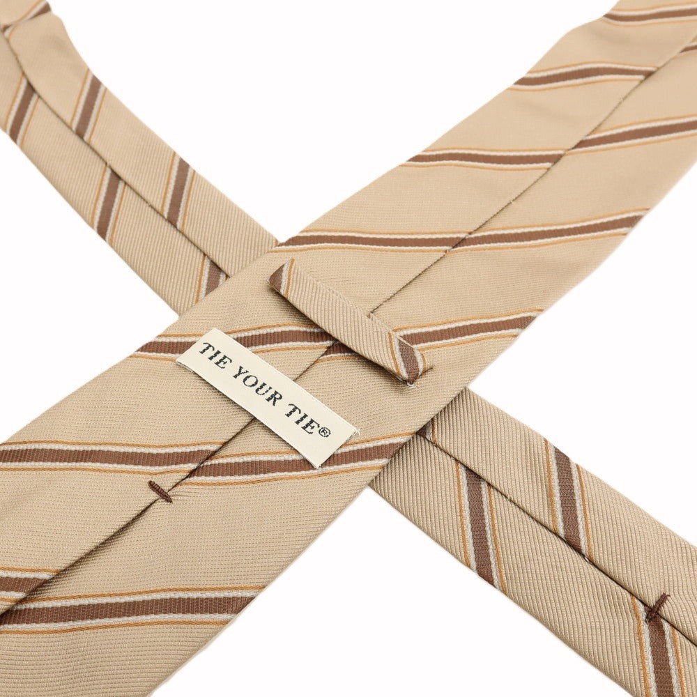 【中古】タイユアタイ TIE YOUR TIE シルク ストライプ柄ネクタイ ベージュxブラウン【 状態ランクB 】【 メンズ 】