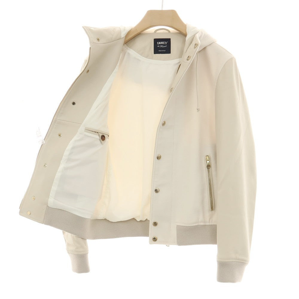 【中古】エンメティ EMMETI URBINO ウール×ラムスキン レザー フーデッドブルゾン オフホワイトxグレージュ【サイズ48】【 状態ランクB 】【 メンズ 】