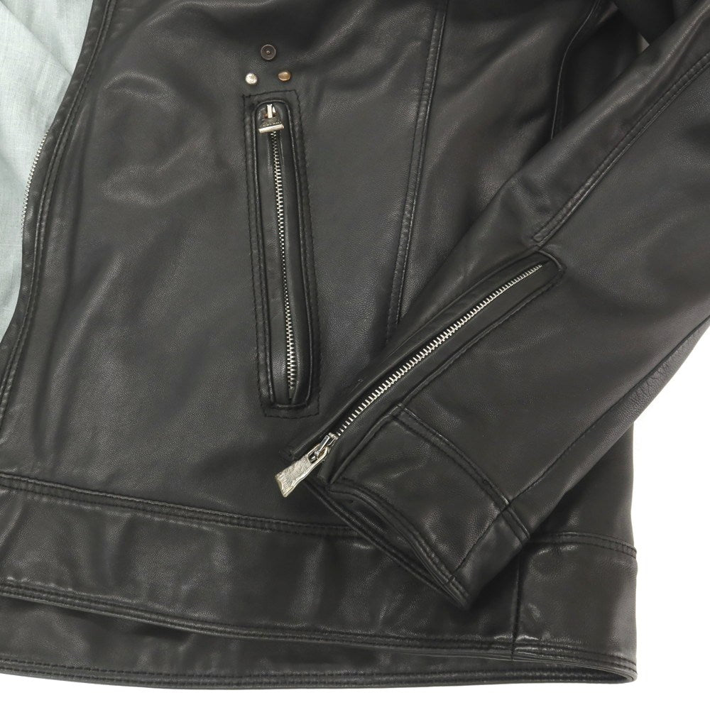 【中古】デラン Delan レザー 襟付き シングル ライダースジャケット ブラック【サイズ48】【 状態ランクC 】【 メンズ 】