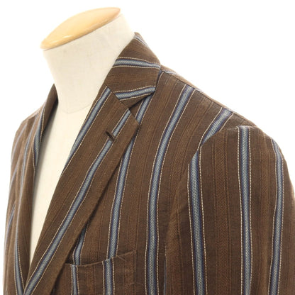 【中古】ラルディーニ LARDINI リネンコットン ストライプ 3B テーラードジャケット ブラウンxブルー【サイズ46 7REG】【 状態ランクD 】【 メンズ 】