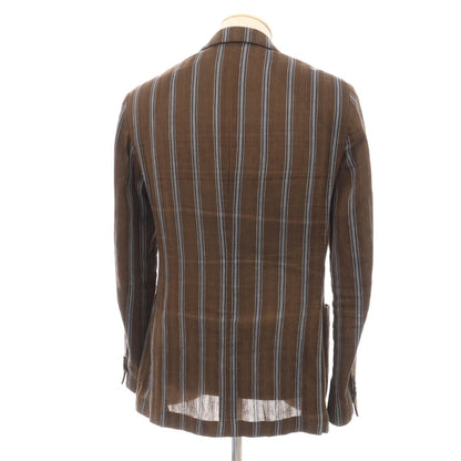 【中古】ラルディーニ LARDINI リネンコットン ストライプ 3B テーラードジャケット ブラウンxブルー【サイズ46 7REG】【 状態ランクD 】【 メンズ 】