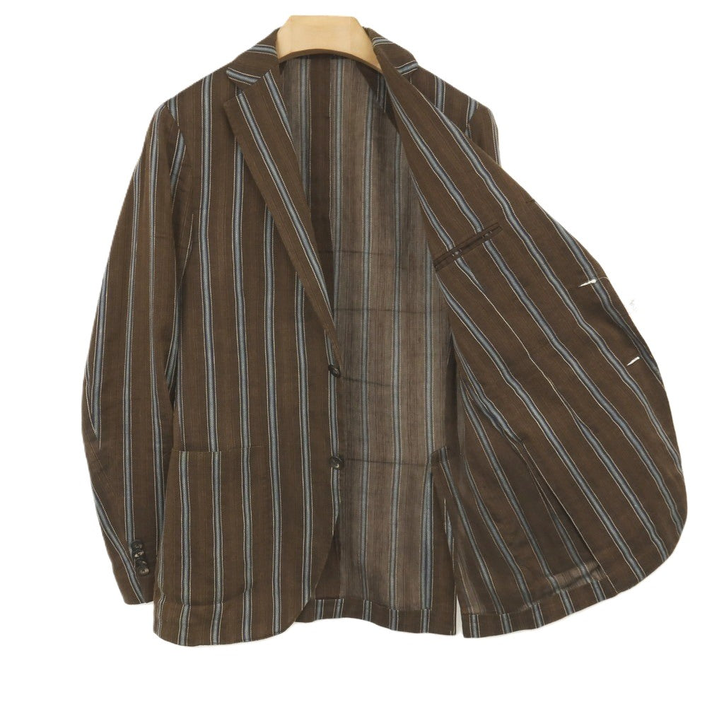 【中古】ラルディーニ LARDINI リネンコットン ストライプ 3B テーラードジャケット ブラウンxブルー【サイズ46 7REG】【 状態ランクD 】【 メンズ 】