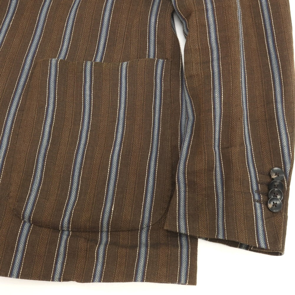 【中古】ラルディーニ LARDINI リネンコットン ストライプ 3B テーラードジャケット ブラウンxブルー【サイズ46 7REG】【 状態ランクD 】【 メンズ 】