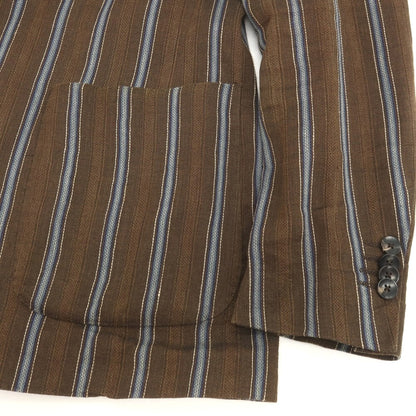【中古】ラルディーニ LARDINI リネンコットン ストライプ 3B テーラードジャケット ブラウンxブルー【サイズ46 7REG】【 状態ランクD 】【 メンズ 】