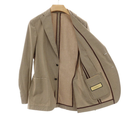 【中古】【未使用】サルトリア ラトーレ SARTORIA LATORRE DECO コットンポリウレタン チェック 2B テーラードジャケット ベージュxブラウン【サイズ46 Drop8R】【 状態ランクS 】【 メンズ 】