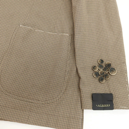 【中古】【未使用】サルトリア ラトーレ SARTORIA LATORRE DECO コットンポリウレタン チェック 2B テーラードジャケット ベージュxブラウン【サイズ46 Drop8R】【 状態ランクS 】【 メンズ 】