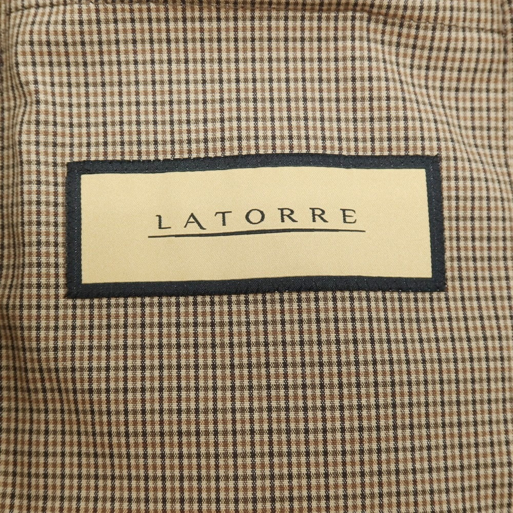 【中古】【未使用】サルトリア ラトーレ SARTORIA LATORRE DECO コットンポリウレタン チェック 2B テーラードジャケット ベージュxブラウン【サイズ46 Drop8R】【 状態ランクS 】【 メンズ 】