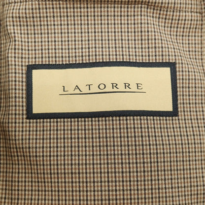 【中古】【未使用】サルトリア ラトーレ SARTORIA LATORRE DECO コットンポリウレタン チェック 2B テーラードジャケット ベージュxブラウン【サイズ46 Drop8R】【 状態ランクS 】【 メンズ 】