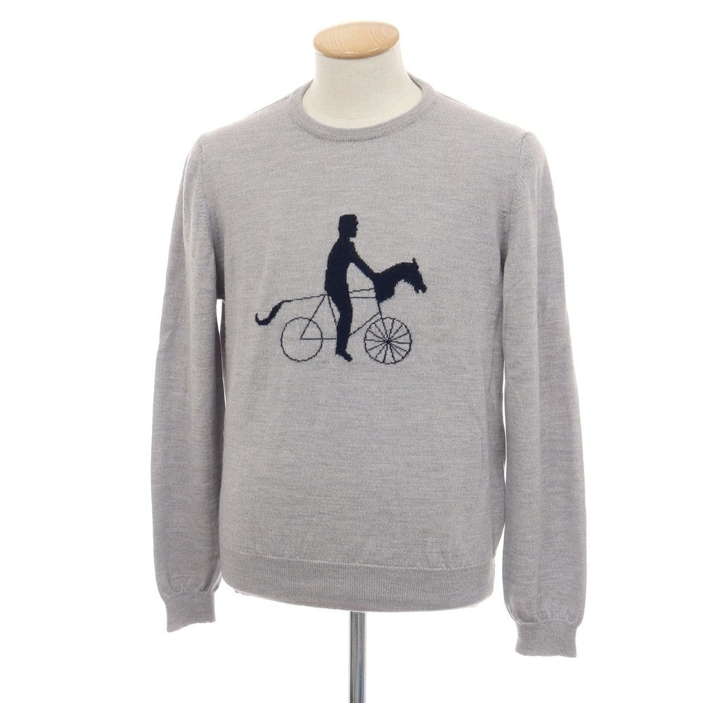 【中古】ムッシュ ラスネール MONSIEUR LACENAIRE ウール クルーネック プルオーバーニット グレー【サイズM】【 状態ランクB 】【 メンズ 】