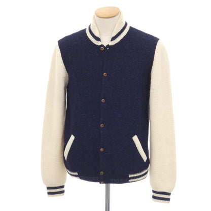 【中古】ムッシュ ラスネール MONSIEUR LACENAIRE アルパカ ニットブルゾン ネイビーxアイボリー【サイズS】【 状態ランクB 】【 メンズ 】