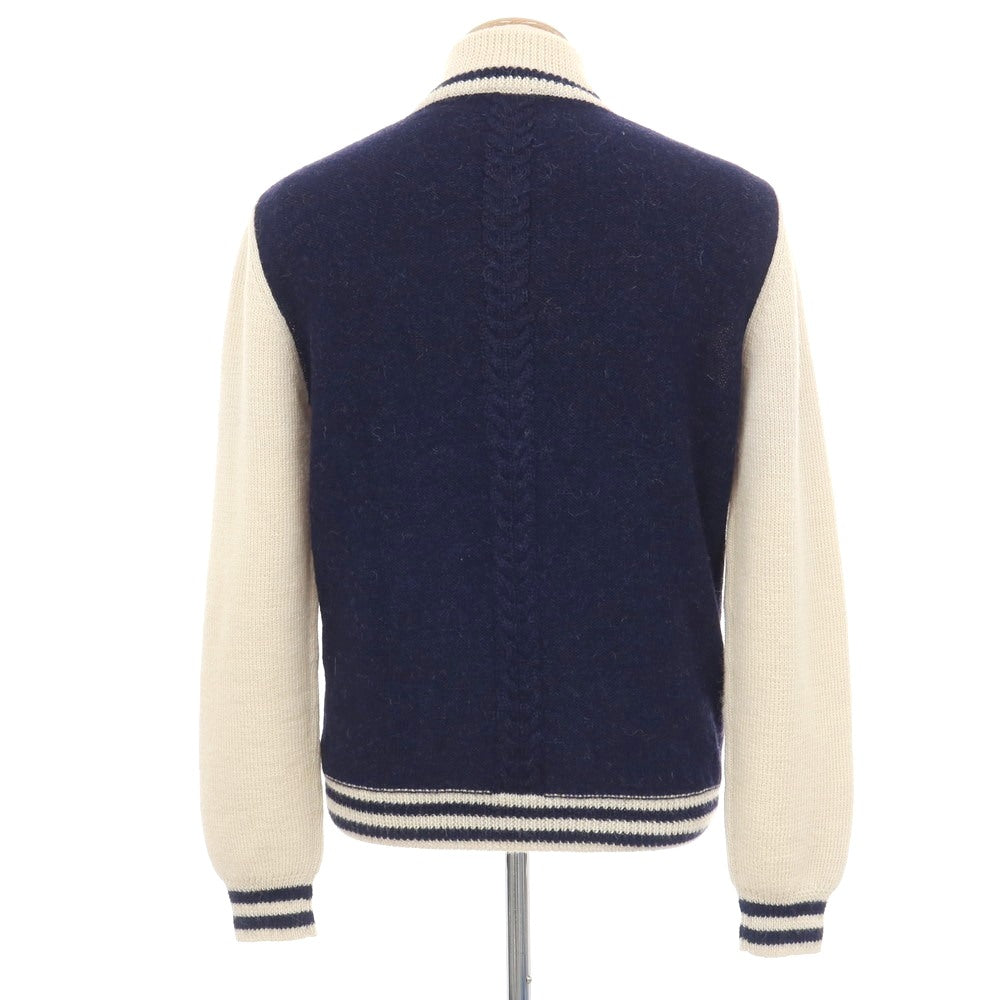 【中古】ムッシュ ラスネール MONSIEUR LACENAIRE アルパカ ニットブルゾン ネイビーxアイボリー【サイズS】【 状態ランクB 】【 メンズ 】