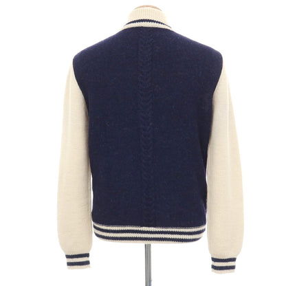 【中古】ムッシュ ラスネール MONSIEUR LACENAIRE アルパカ ニットブルゾン ネイビーxアイボリー【サイズS】【 状態ランクB 】【 メンズ 】