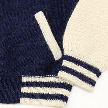 【中古】ムッシュ ラスネール MONSIEUR LACENAIRE アルパカ ニットブルゾン ネイビーxアイボリー【サイズS】【 状態ランクB 】【 メンズ 】