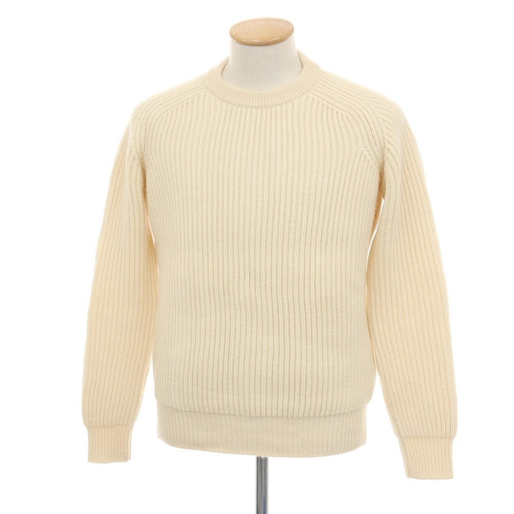 【中古】メゾンキツネ MAISON KITSUNE ウール リブ編み クルーネック プルオーバーニット ベージュ【サイズS】【 状態ランクB 】【 メンズ 】