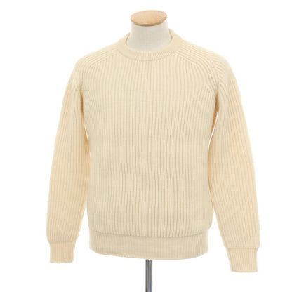 【中古】メゾンキツネ MAISON KITSUNE ウール リブ編み クルーネック プルオーバーニット ベージュ【サイズS】【 状態ランクB 】【 メンズ 】
