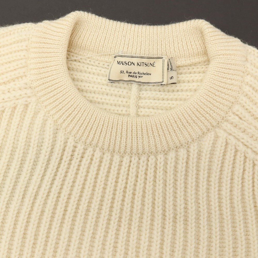 【中古】メゾンキツネ MAISON KITSUNE ウール リブ編み クルーネック プルオーバーニット ベージュ【サイズS】【 状態ランクB 】【 メンズ 】