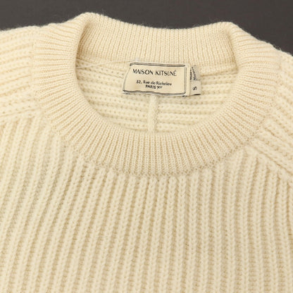【中古】メゾンキツネ MAISON KITSUNE ウール リブ編み クルーネック プルオーバーニット ベージュ【サイズS】【 状態ランクB 】【 メンズ 】