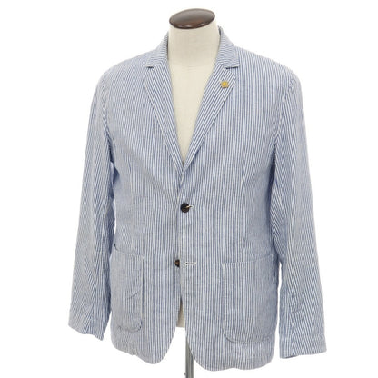 【中古】ラルディーニ LARDINI リネンコットン ストライプ 2B カジュアルジャケット ブルーxホワイト【サイズXL】【 状態ランクD 】【 メンズ 】