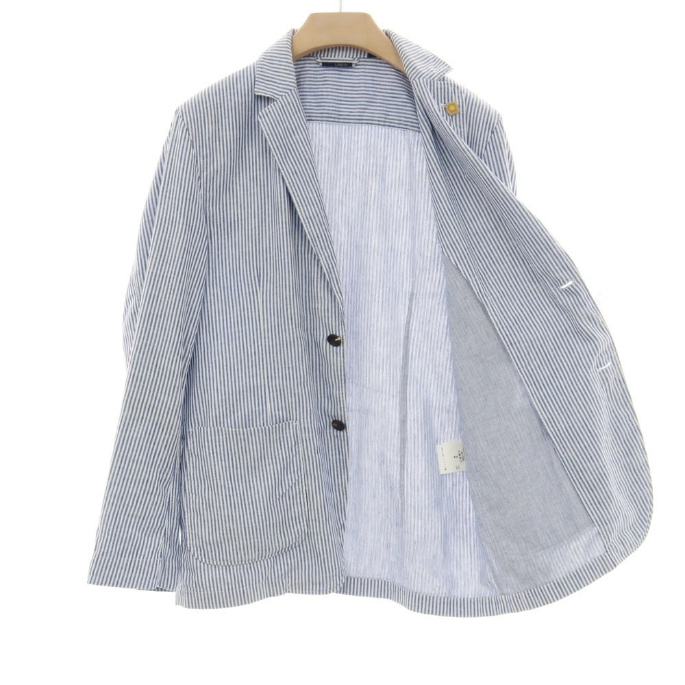 【中古】ラルディーニ LARDINI リネンコットン ストライプ 2B カジュアルジャケット ブルーxホワイト【サイズXL】【 状態ランクD 】【 メンズ 】