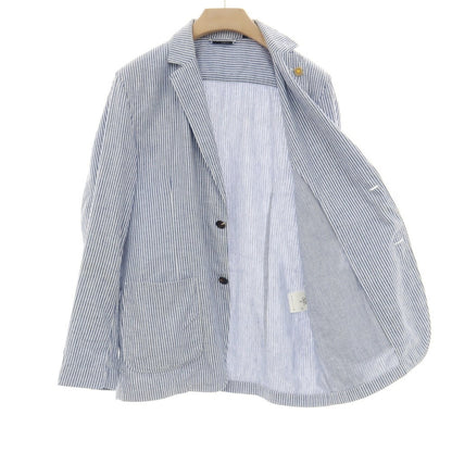 【中古】ラルディーニ LARDINI リネンコットン ストライプ 2B カジュアルジャケット ブルーxホワイト【サイズXL】【 状態ランクD 】【 メンズ 】