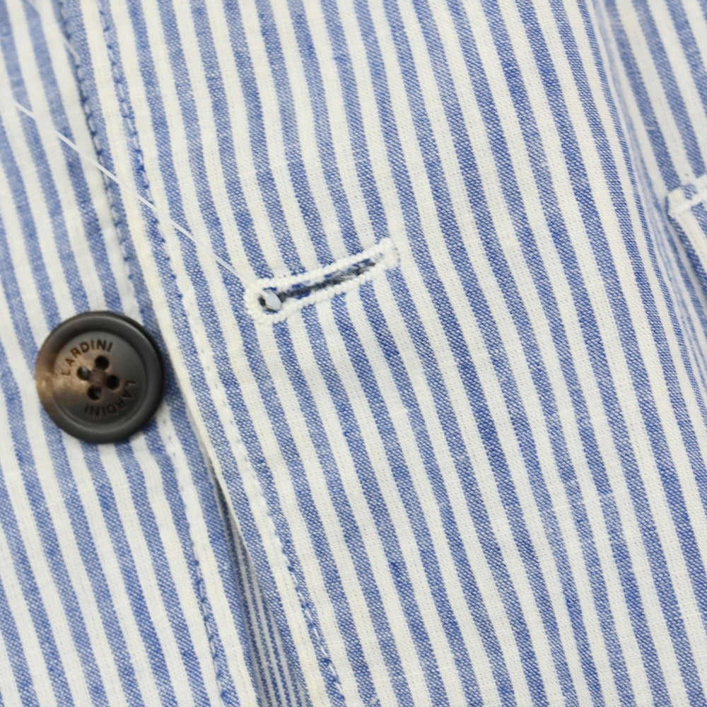 【中古】ラルディーニ LARDINI リネンコットン ストライプ 2B カジュアルジャケット ブルーxホワイト【サイズXL】【 状態ランクD 】【 メンズ 】