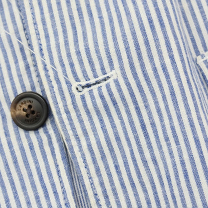 【中古】ラルディーニ LARDINI リネンコットン ストライプ 2B カジュアルジャケット ブルーxホワイト【サイズXL】【 状態ランクD 】【 メンズ 】
