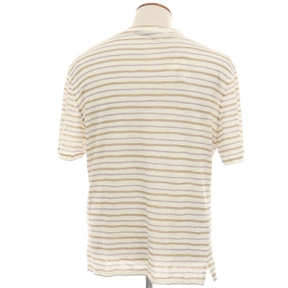 【中古】エルメネジルドゼニア Ermenegildo Zegna リネン ボーダー クルーネック 半袖Ｔシャツ ホワイトxブラウン【サイズ50/M】【 状態ランクC 】【 メンズ 】