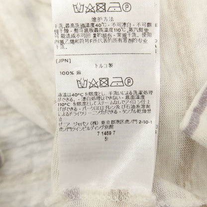【中古】エルメネジルドゼニア Ermenegildo Zegna リネン ボーダー クルーネック 半袖Ｔシャツ ホワイトxブラウン【サイズ50/M】【 状態ランクC 】【 メンズ 】